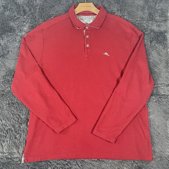 Tommy Bahama IslandZone Polo Shirt Men's XL Long Sleeve Red Preppy Golf Stretch - Picture 1 of 5